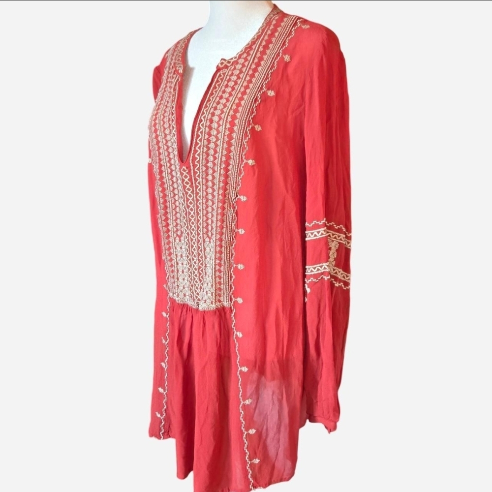 🌙✨ Monsoon Terracotta Embroidered Tunic Top ✨🌙